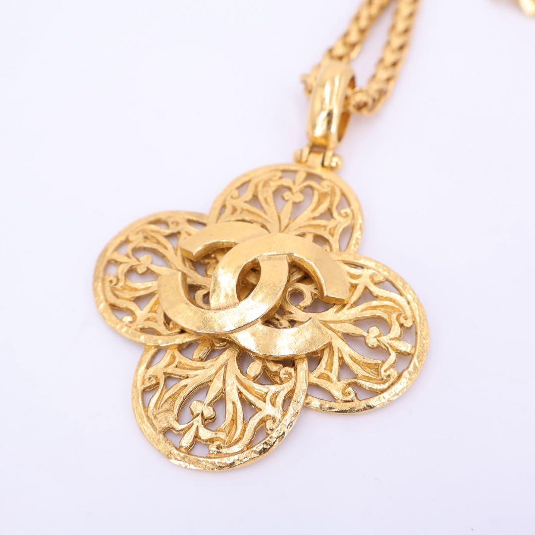 シャネル CHANEL チェーンネックレス ココマーク ゴールド アクセサリー ヴィンテージ フラワーモチーフ レディース
