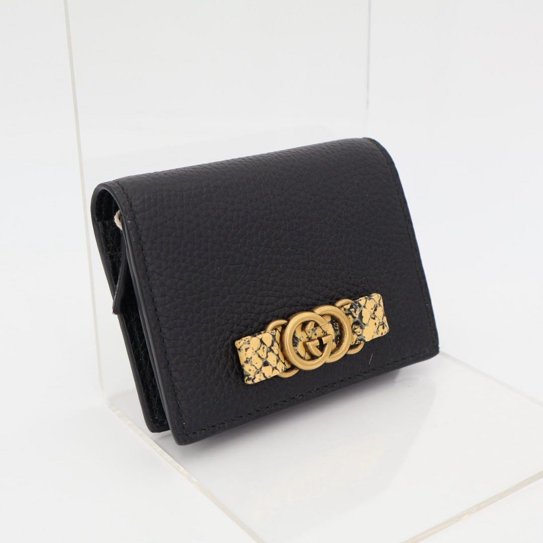 グッチ GUCCI 財布 カードケースウォレット レディース メンズ インターロッキングG パイソン ボウ 746059 ブラック