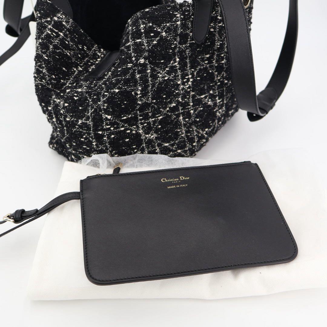 クリスチャンディオール Christian Dior ハンドバッグ カナージュ トゥジュール Toujours ミディアム ツイード M2821OTKV 2way 黒