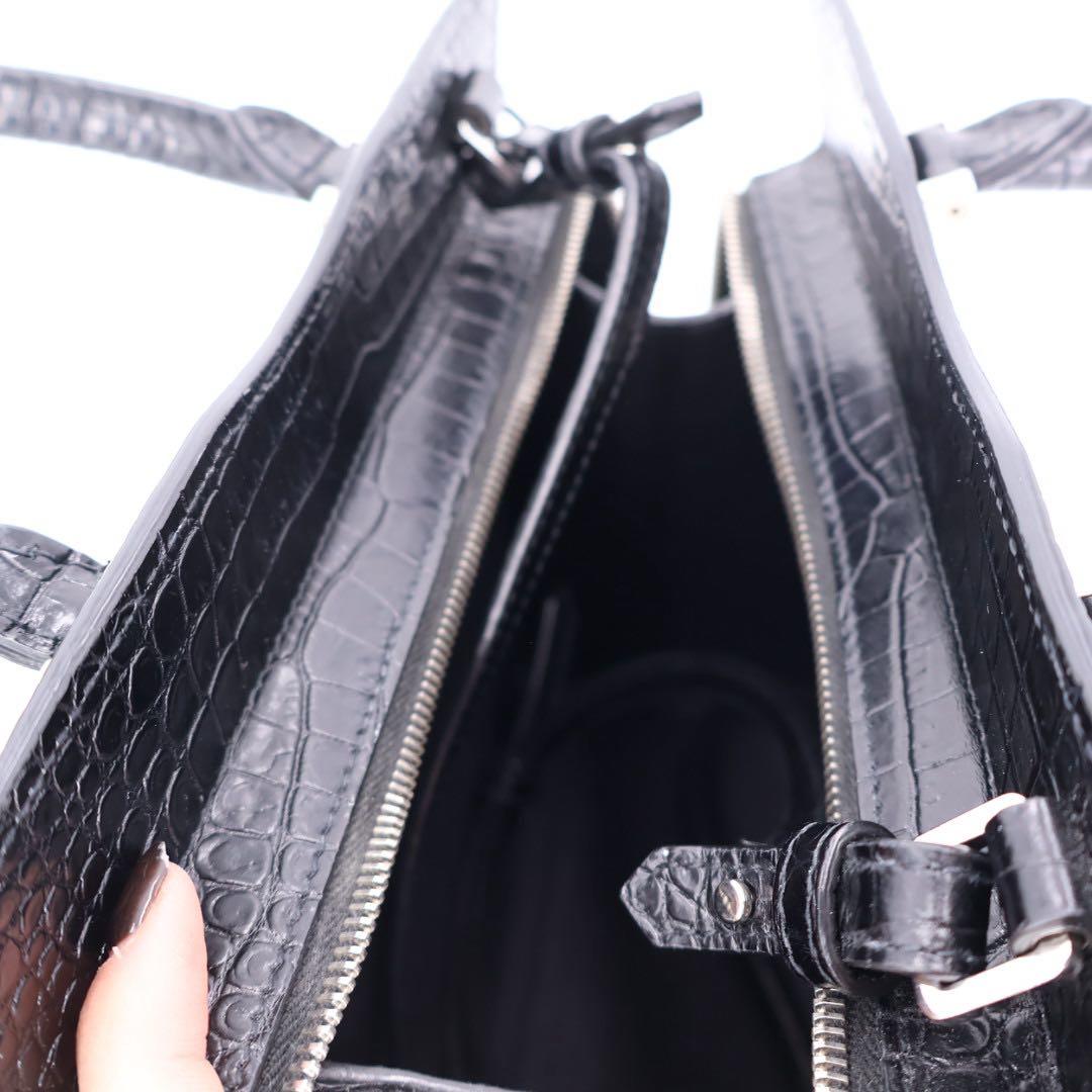 サンローラン Saint Laurent アップタウン スモール ハンドバッグ 2way ショルダー 肩掛け 斜め掛け トート クロコ型押し ブラック黒 シルバー金具