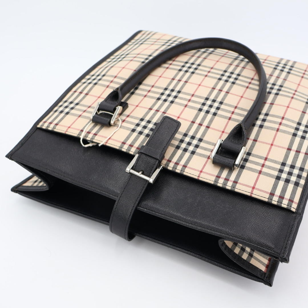 バーバリー BURBERRY ノバチェック トートバッグ ハンドバッグ キャンバス 型押しレザー ベージュ 赤 レッド ブラック 黒 ホワイト 白