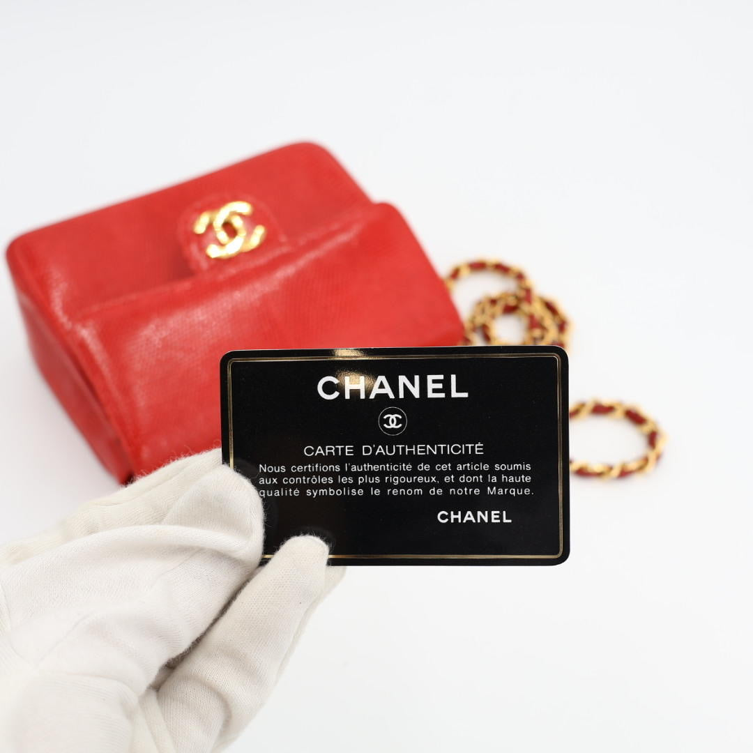 シャネル CHANEL ココマーク リザード シングルフラップ シングルチェーンバッグ レッド ゴールド金具 1番台