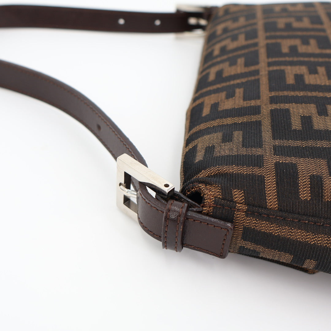 フェンディ Fendi ズッカ マンマバケット ハンドバッグ ワンショルダーバッグ ブラウン キャンバス レザー レディース
