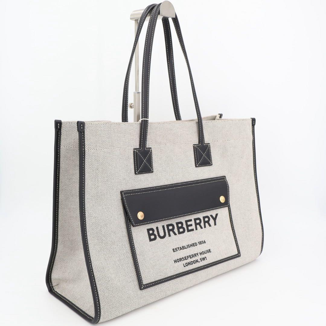 バーバリー BURBERRY フレヤ トートバッグ ミディアム 8044128 グレー ブラック ツートン ホースフェリー ハンドバッグ