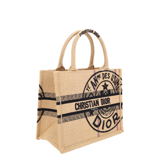 クリスチャンディオール Christian Dior ブックトートスモール M1265ZRUW_M918 トートバッグ ジュートキャンバス ベージュ ブラック/251895 美品
