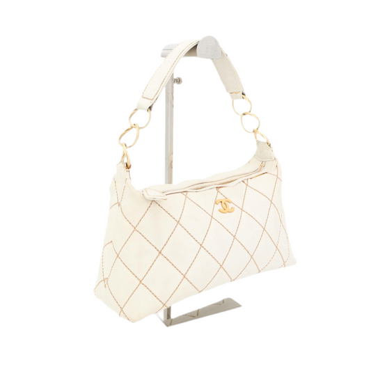 シャネル CHANEL ワイルドステッチ ココマーク ショルダーバッグ ワンショルダー チェーンショルダー レザー ベージュ ゴールド金具