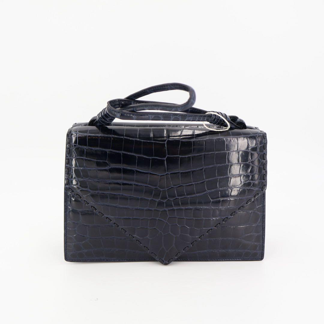 ボッテガ·ヴェネタBOTTEGA VENETA ハンドバック クロコバッグミニ ネイビー クロコダイル