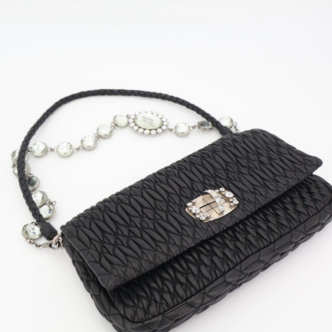 ミュウミュウ MIU MIU クリスタルビジュー ナッパ 3WAYクラッチバッグ