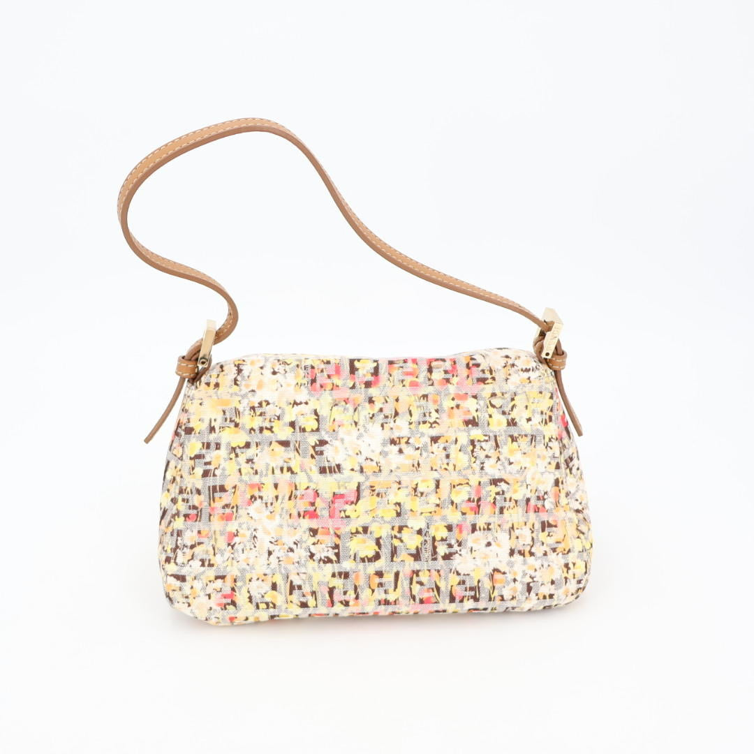 フェンディ FENDI マンマバケット ズッカ ショルダーバッグ 花柄 イエロー ブラウン キャンバス レザー