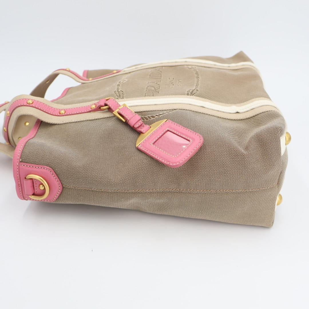 プラダ PRADA 2WAYﾄｰﾄ ｷｬﾝﾊﾞｽ/ﾚｻﾞｰ ﾋﾟﾝｸ