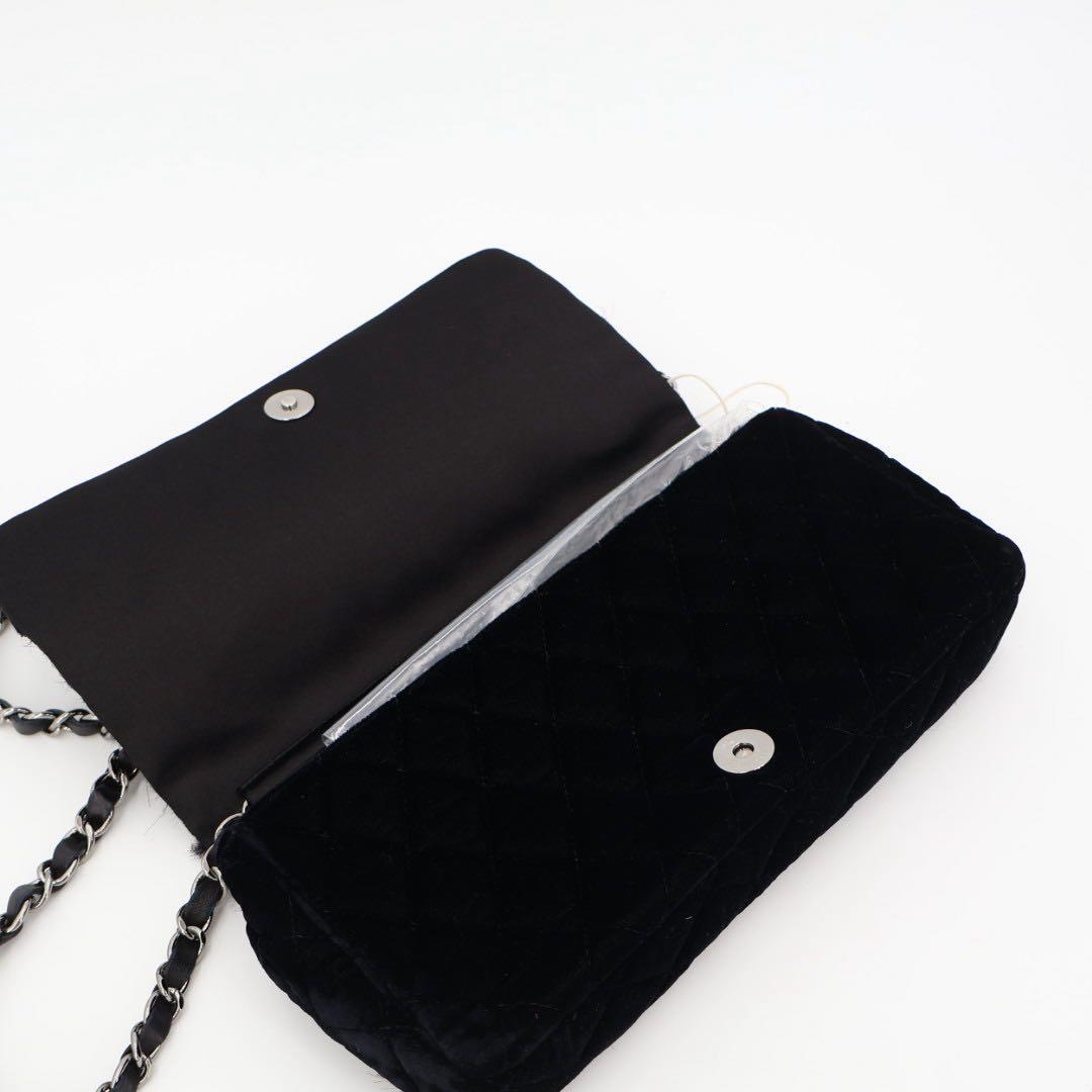 シシャネル CHANEL チェーン 黒 シルバー金具 レディース ベロア ショルダーバッグ