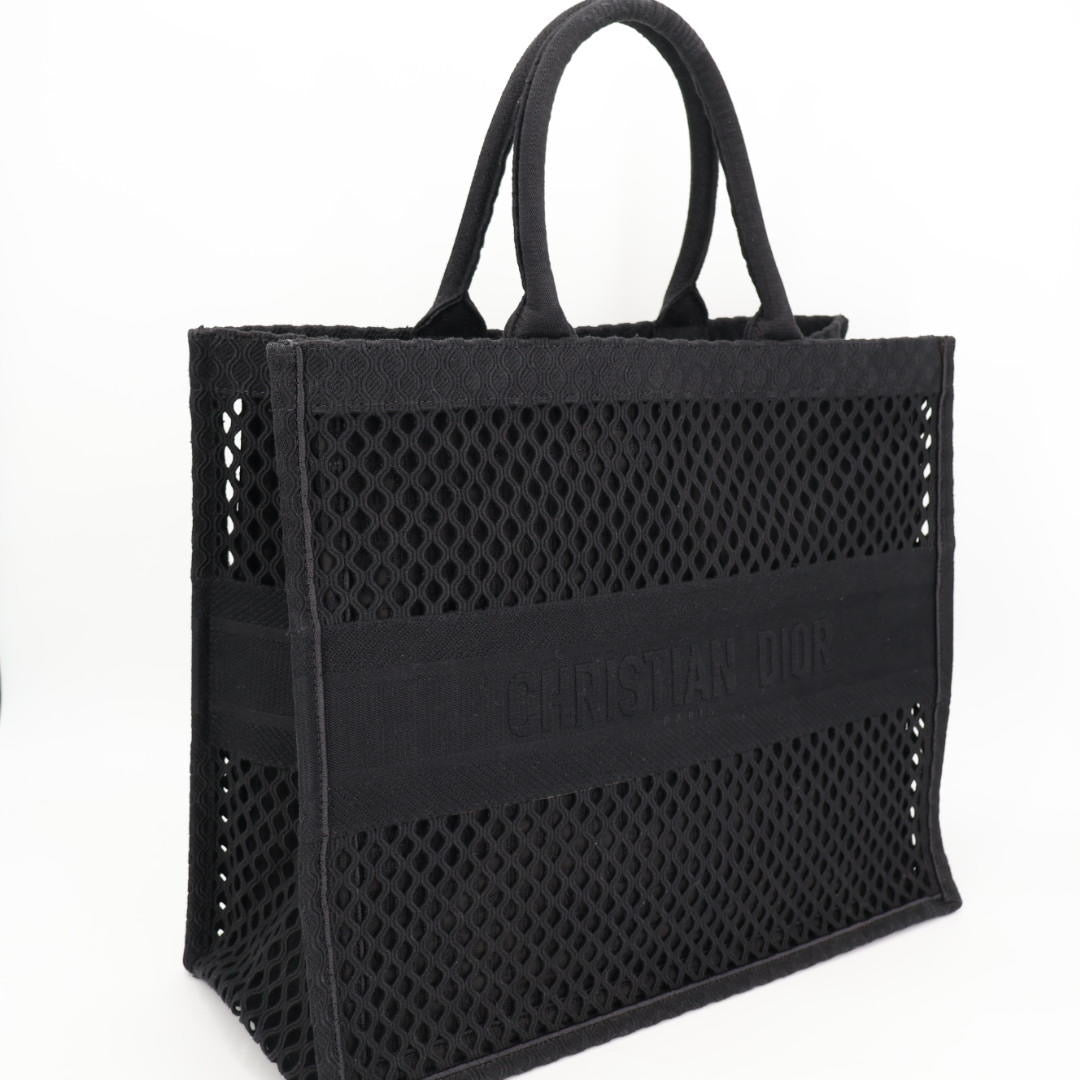 クリスチャンディオール Christian Dior ブックトート メッシュ ハンドバッグ トートバッグ キャンバス ブラック