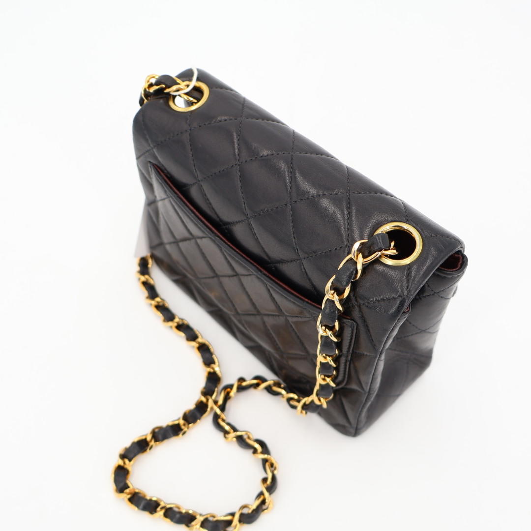 シャネル CHANEL チェーン ミニマトラッセ ショルダーバッグ ラムスキン ブラック