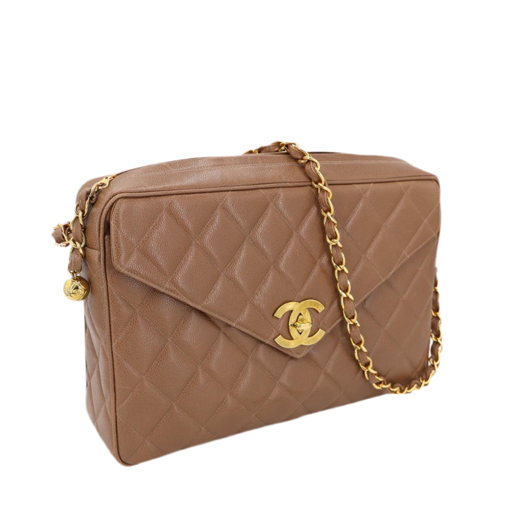 シャネル CHANEL マトラッセ ショルダーバッグ チェーン キャビアスキン ココマーク ブラウン