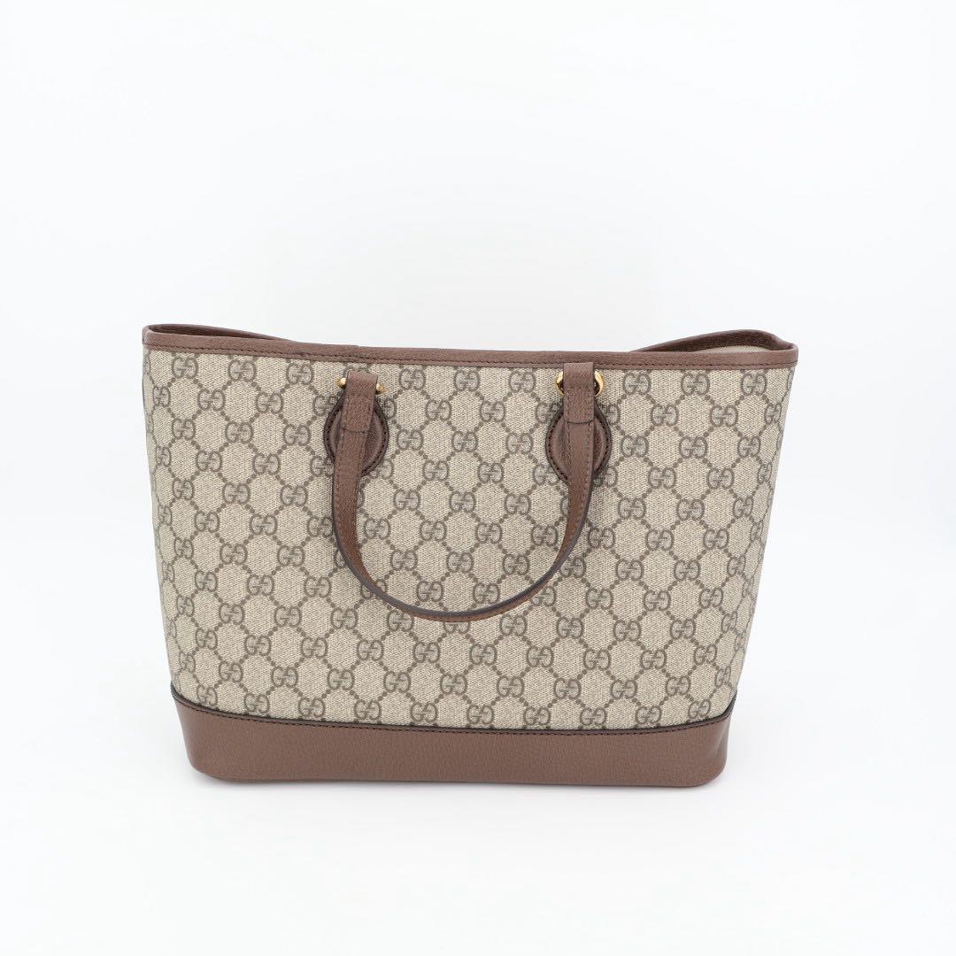 グッチ GUCCI GGスプリーム トートバッグ ショルダーバッグ 765043 ベージュ ブラウン PVC レザー レディース