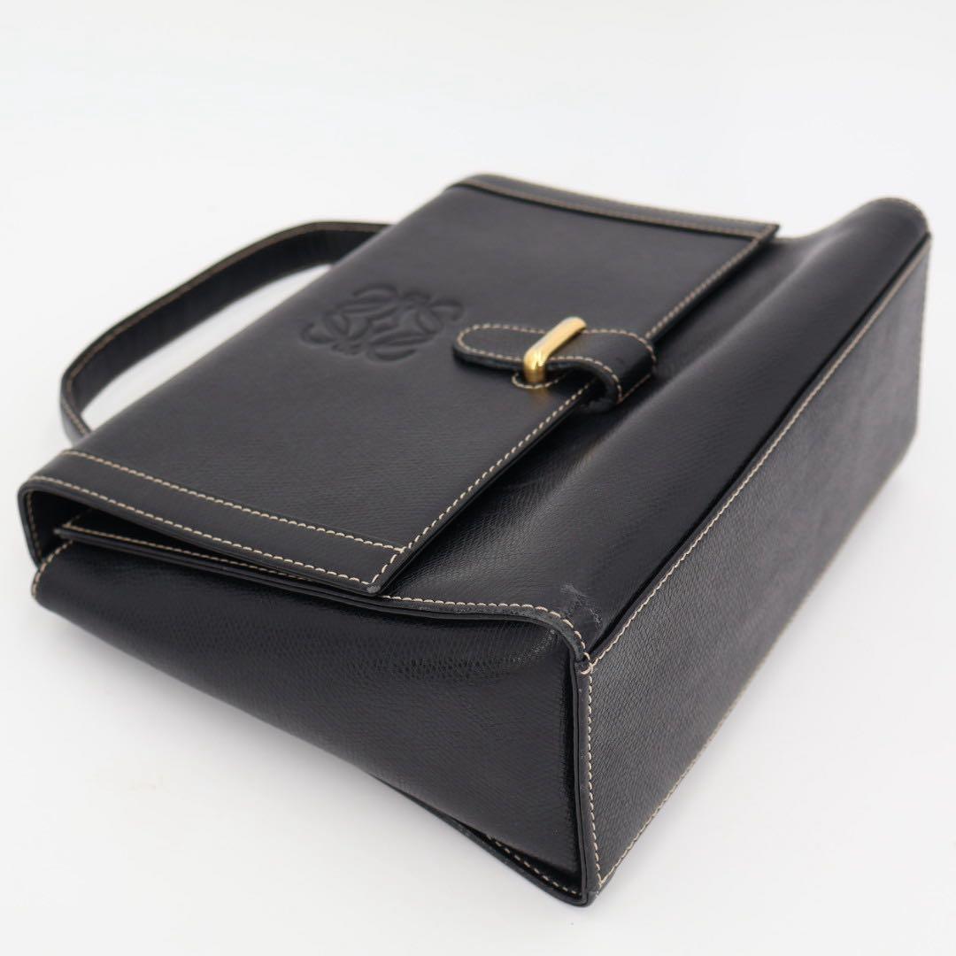 ロエベ LOEWE アナグラム ロゴ 型押し レザー 2way ハンドバッグ ショルダー ケリー型 ブラック 黒 ゴールド金具 ヴィンテージ