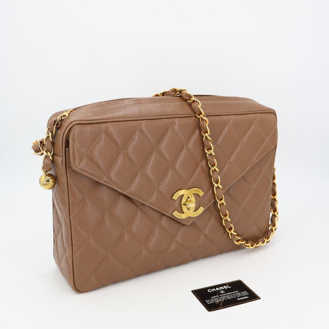 シャネル CHANEL マトラッセ ショルダーバッグ チェーン キャビアスキン ココマーク ブラウン