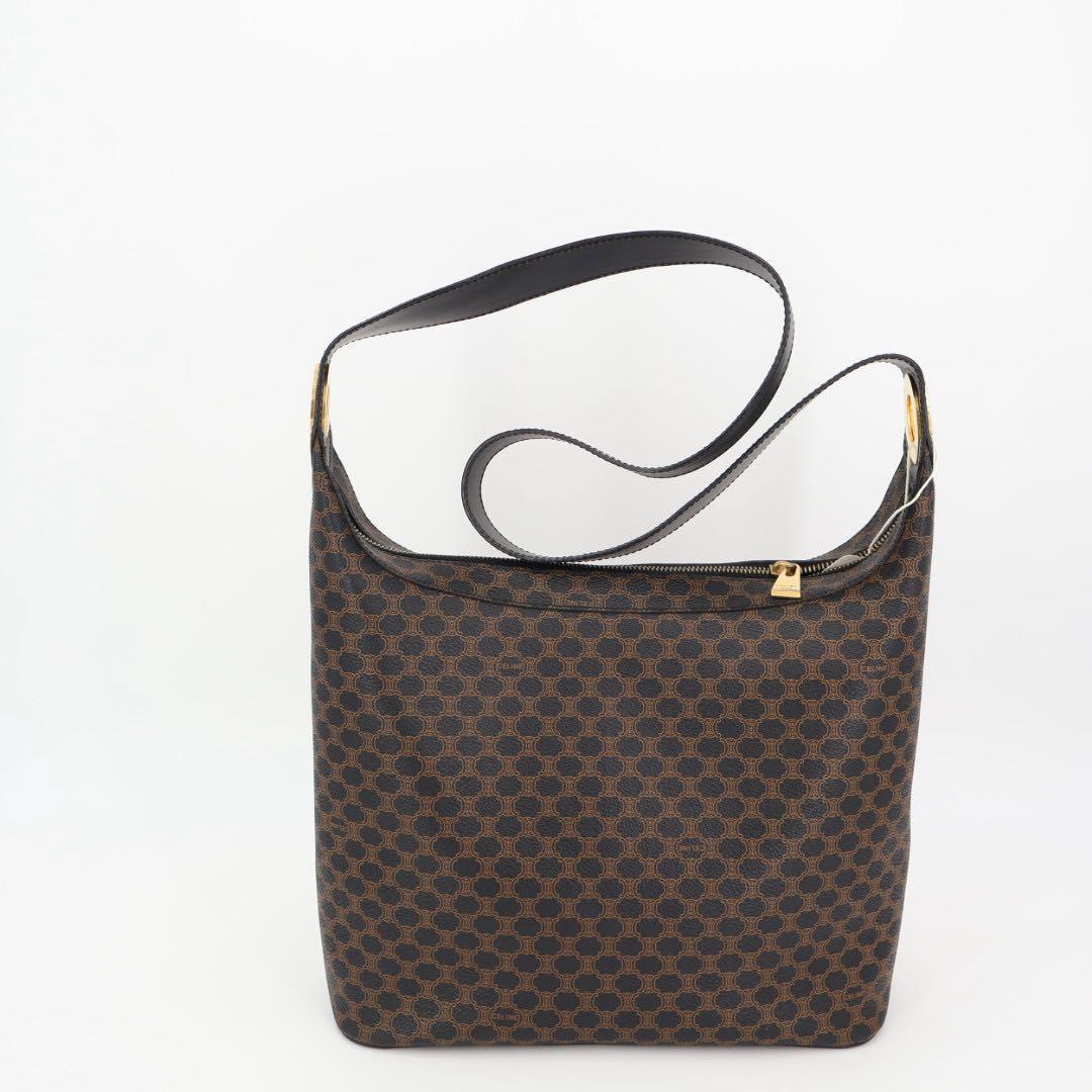 セリーヌ CELINE ワンショルダーバッグ 黒マカダム サークルロゴ 肩掛け 茶