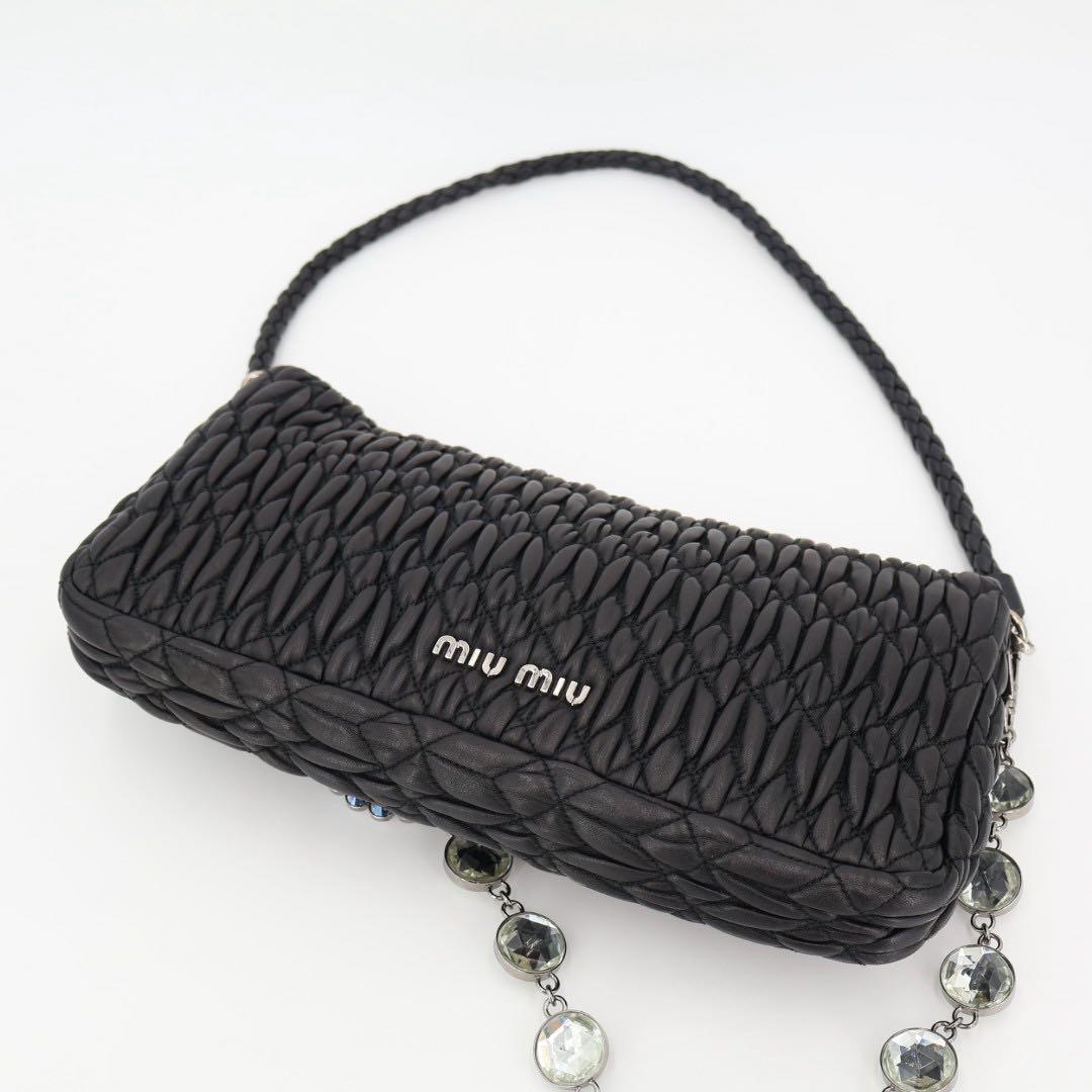 ミュウミュウ MIU MIU クリスタルビジュー ナッパ 3WAYクラッチバッグ