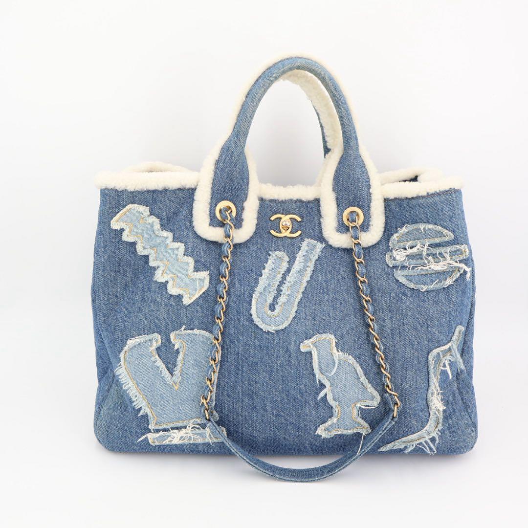 シャネル CHANEL ハンドバッグ ショルダーバッグ 2Wayバッグ ココマーク ラージショッピングバッグ デニムブルー デニムxムートン レディース AS0759 美品