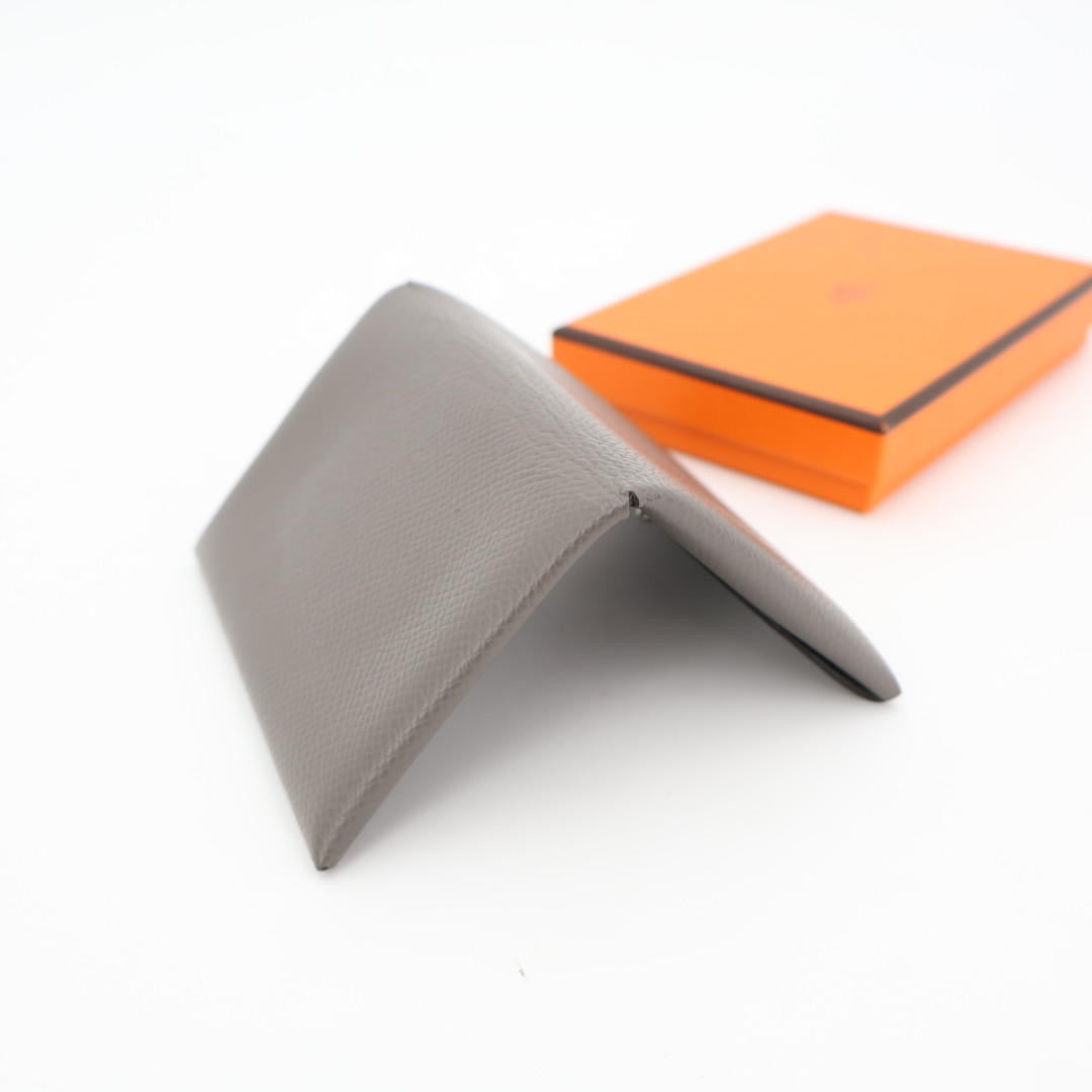 エルメス HERMES カルヴィ カードケース パスケース エプソン レザー エタン グレー シルバー金具 Z刻印 箱付