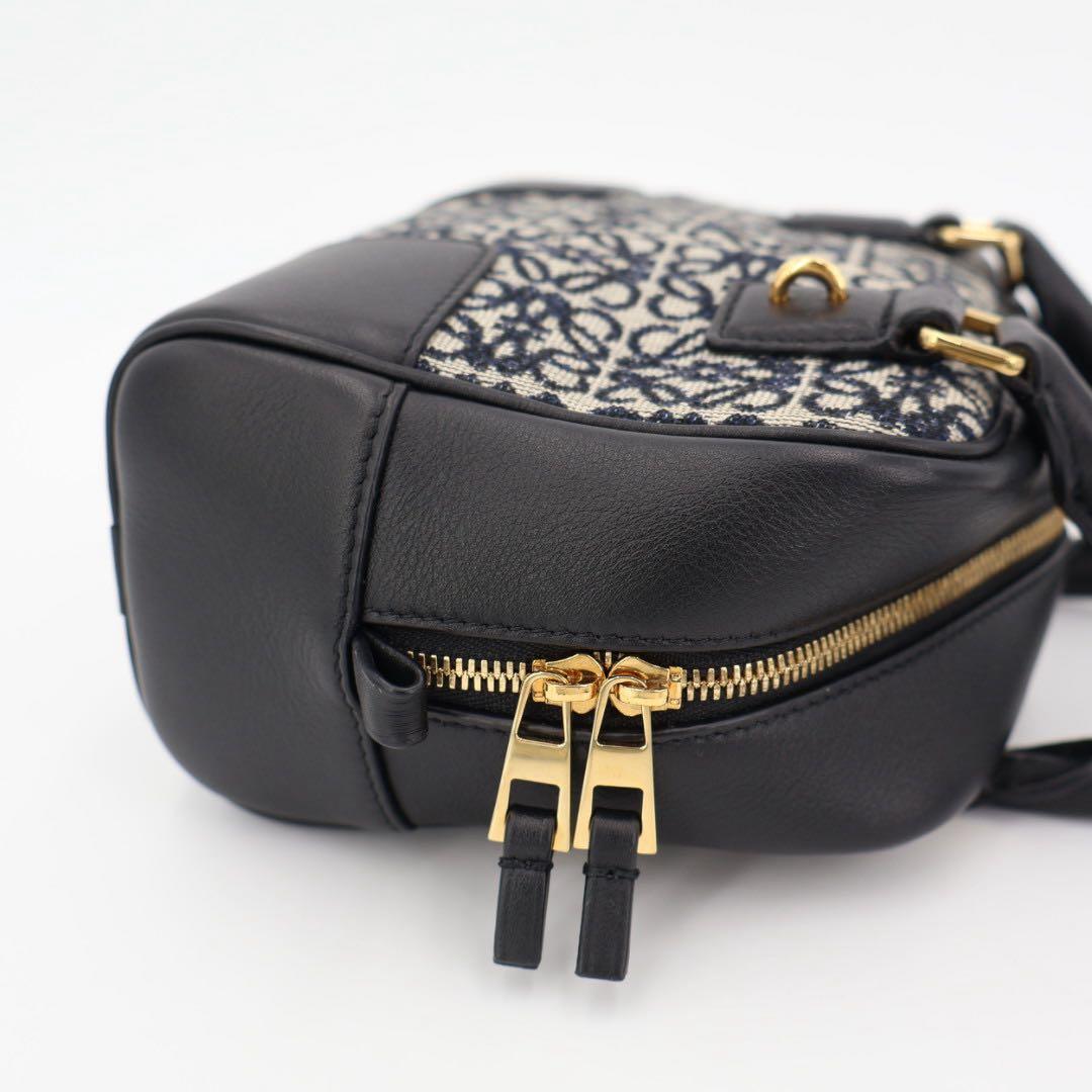 ロエベ LOEWE アマソナ16 ネイビー ブラック ゴールド金具 A039N21X03 カーフ アナグラムジャガード レディース ハンドバッグ