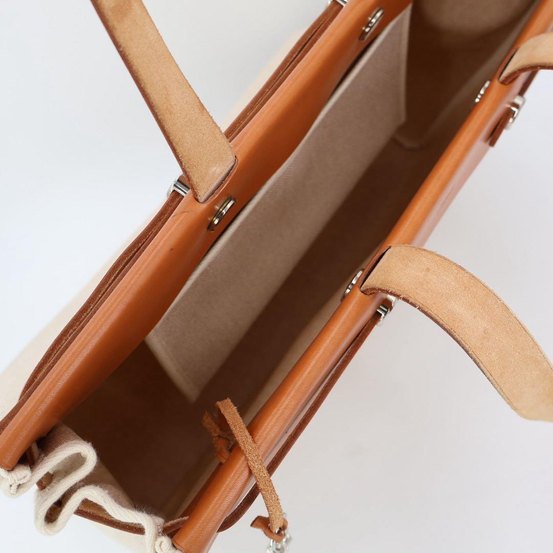 エルメス HERMES エールバッグ カバス GM ベージュ ブラウン □F刻印(2002年頃) ユニセックス キャンバス レザー トートバッグ