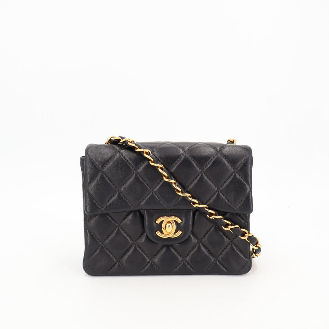 シャネル CHANEL チェーン ミニマトラッセ ショルダーバッグ ラムスキン ブラック