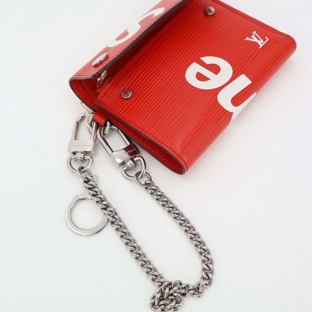 ルイヴィトン LOUIS VUITTON シュプリーム　 ケース付三つ折財布 財布 チェーンウォレット エピ レッド