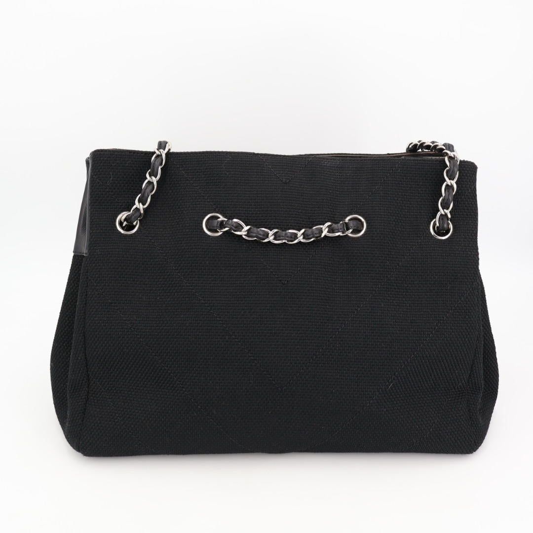 シャネル CHANEL シェブロン チェーンショルダーバッグ Vステッチ キャンバス×レザー ブラック×シルバー金具