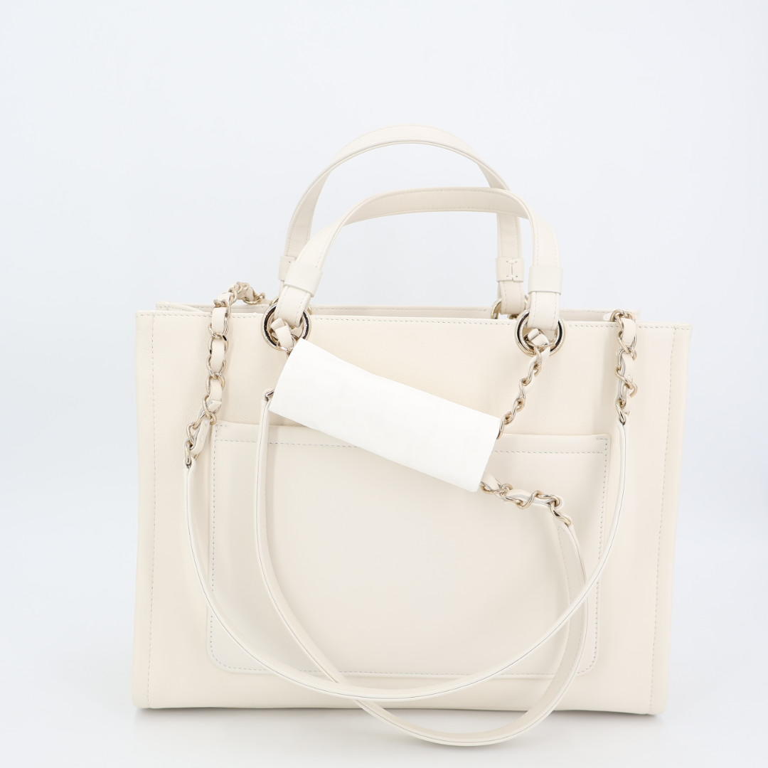 シャネル CHANEL スモールジップショップ 2WAY ホワイト AS3129 レディース トートバッグ 美品