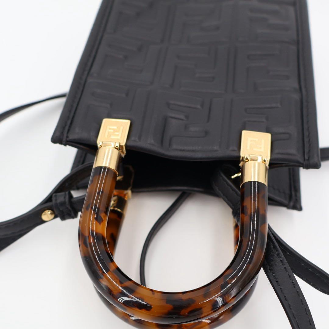 フェンディ Fendi ズッカ サンシャイン ショッパースモール レザー 2WAYハンドバッグ ブラック