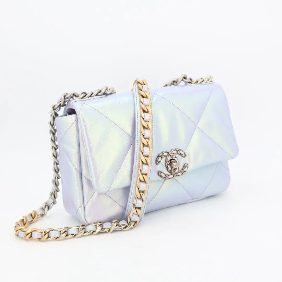 シャネル CHANEL シャネル19 カーフ 2WAYショルダーバッグ オーロラ シルバー金具 ICチップあり B07690