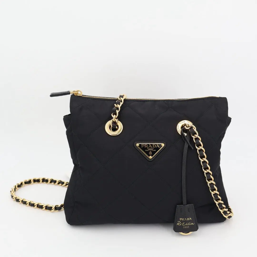 プラダ PRADA ナイロン ゴールドチェーンバッグ ブラック