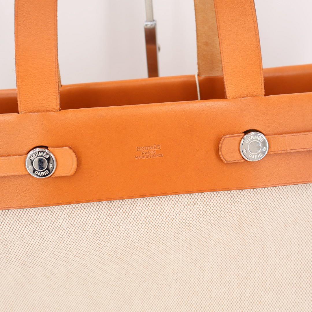 エルメス HERMES エールバッグ カバス GM ベージュ ブラウン □F刻印(2002年頃) ユニセックス キャンバス レザー トートバッグ