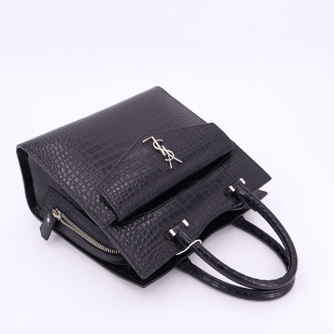 サンローラン Saint Laurent アップタウン スモール ハンドバッグ 2way ショルダー 肩掛け 斜め掛け トート クロコ型押し ブラック黒 シルバー金具