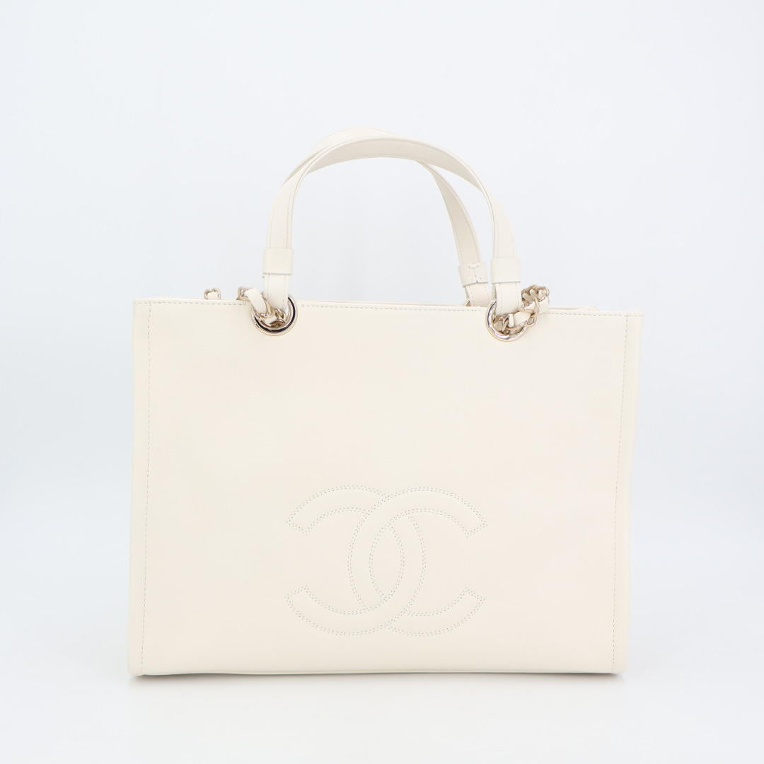 シャネル CHANEL スモールジップショップ 2WAY ホワイト AS3129 レディース トートバッグ 美品