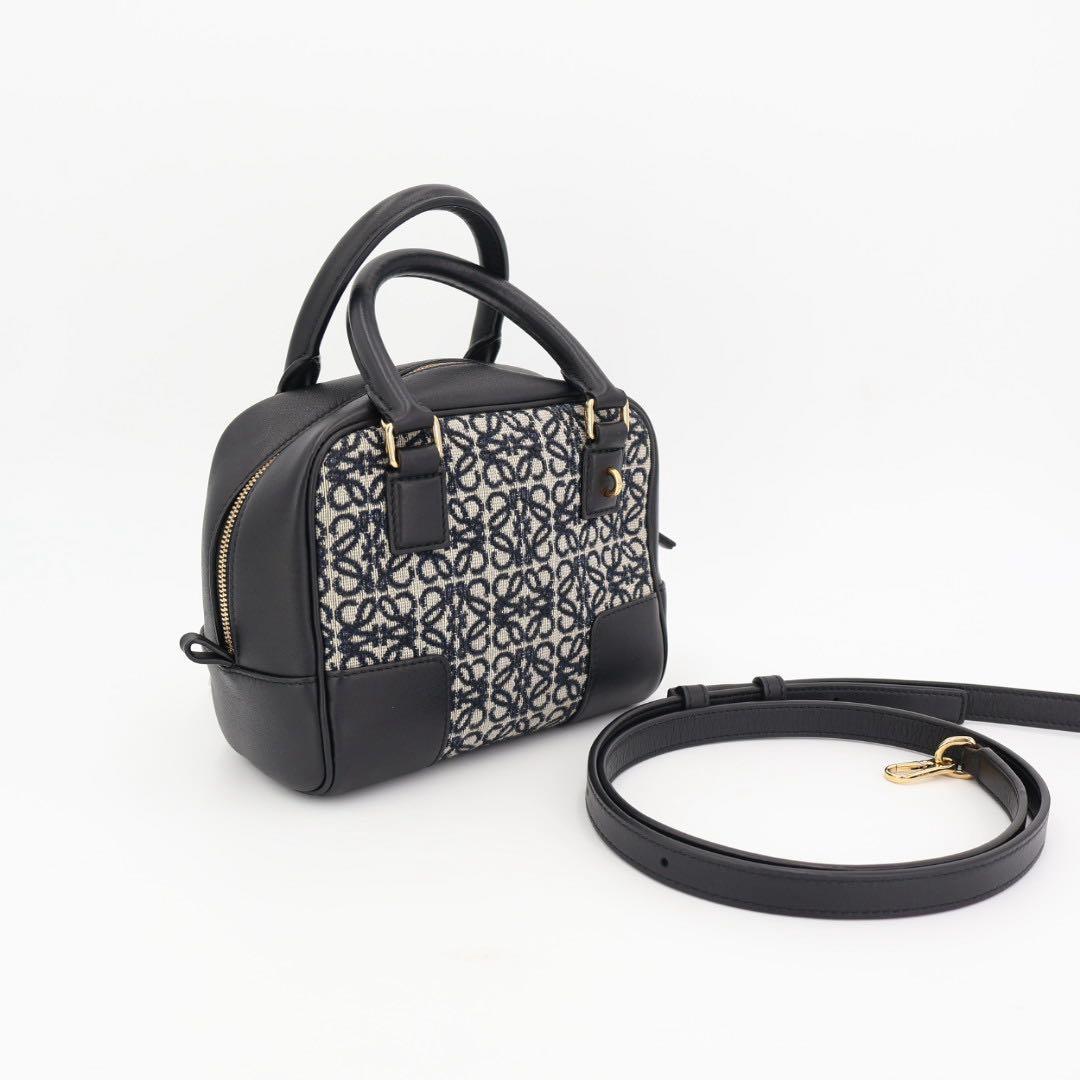 ロエベ LOEWE アマソナ16 ネイビー ブラック ゴールド金具 A039N21X03 カーフ アナグラムジャガード レディース ハンドバッグ