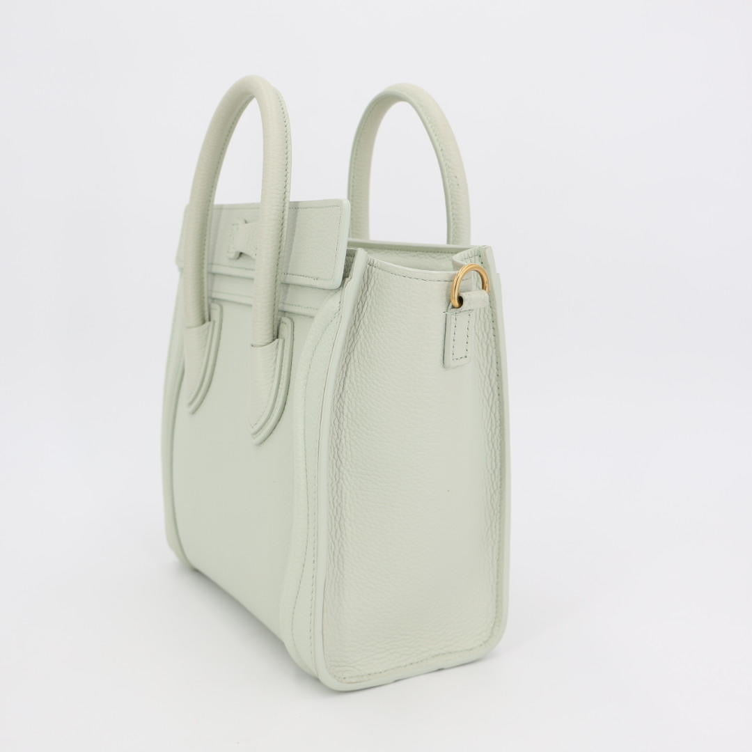 CELINE セリーヌ ラゲージ ナノショッパー 2WAY ライトグリーン ゴールド金具 レディース カーフ ハンドバッグ