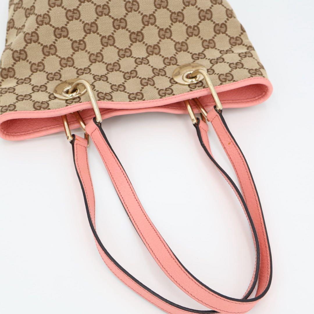グッチ GUCCI GGキャンバス トートバッグ ショルダーバッグ ショルダートート レザー カーキベージュ ピンク 120840