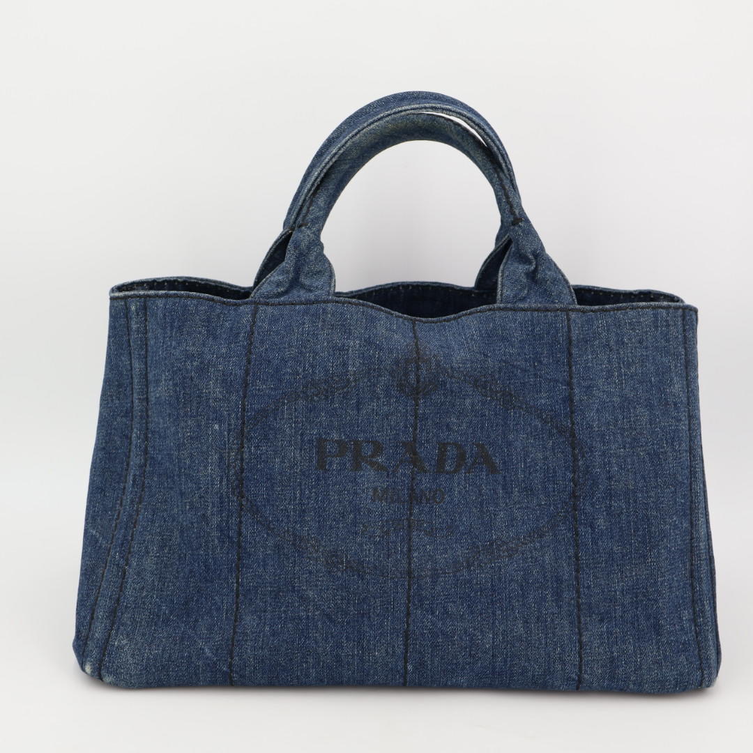 プラダ PRADA カナパ ショッピングトート アヴィオ インディゴブルー系 デニム ハンドバッグ トートバッグ