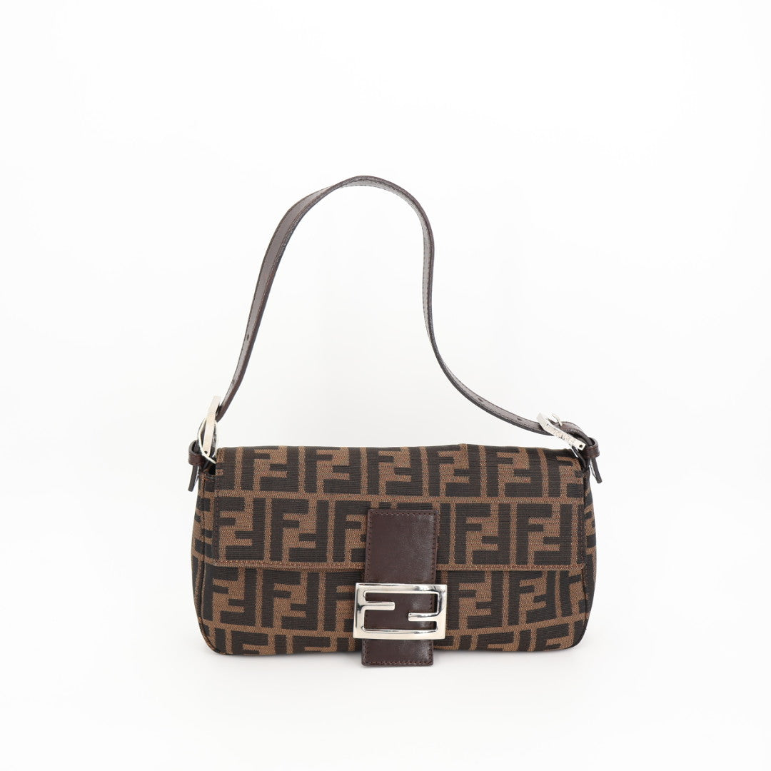 フェンディ Fendi ズッカ マンマバケット ハンドバッグ ワンショルダーバッグ ブラウン キャンバス レザー レディース