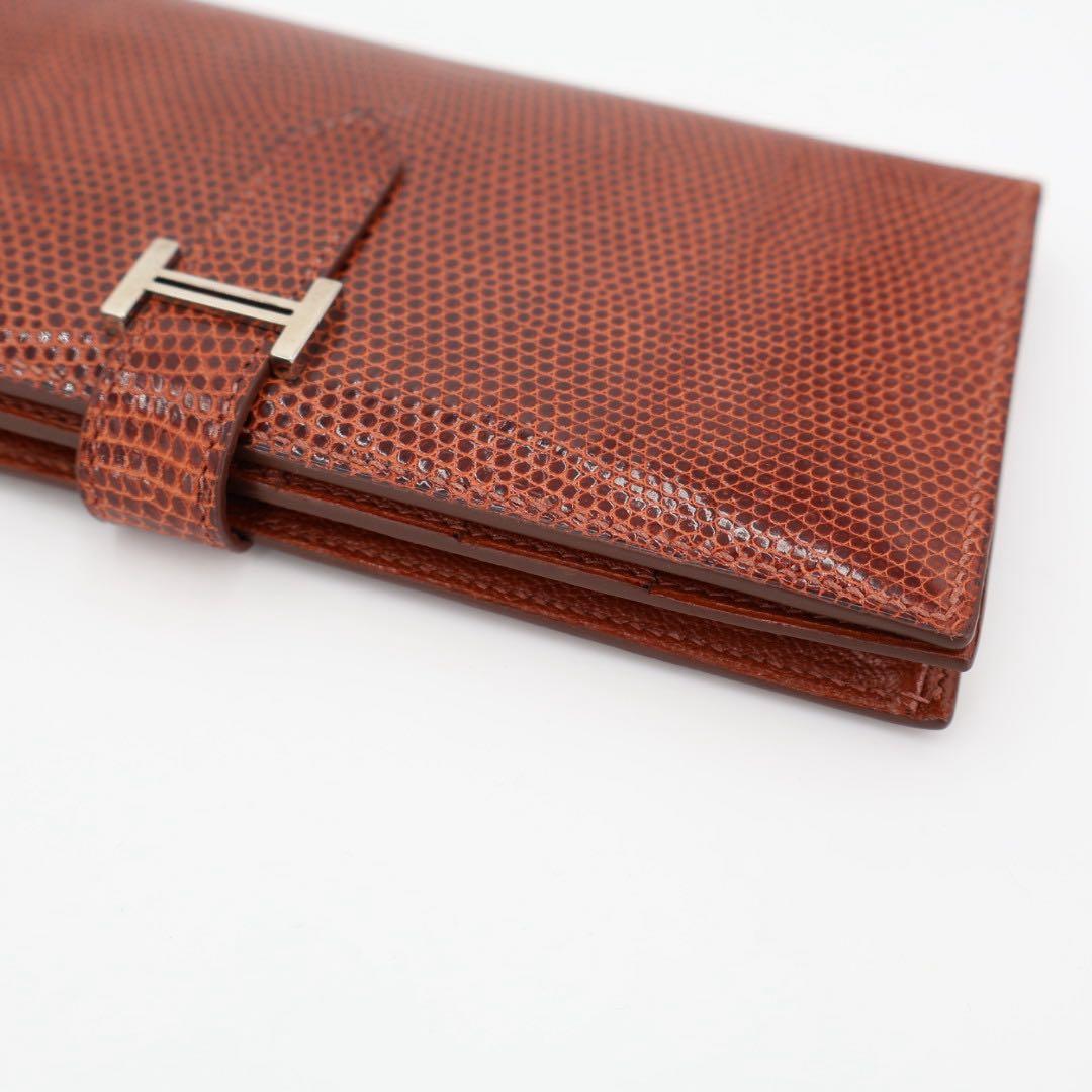 エルメス HERMES べアンスフレ 長財布 ボルドー リザード