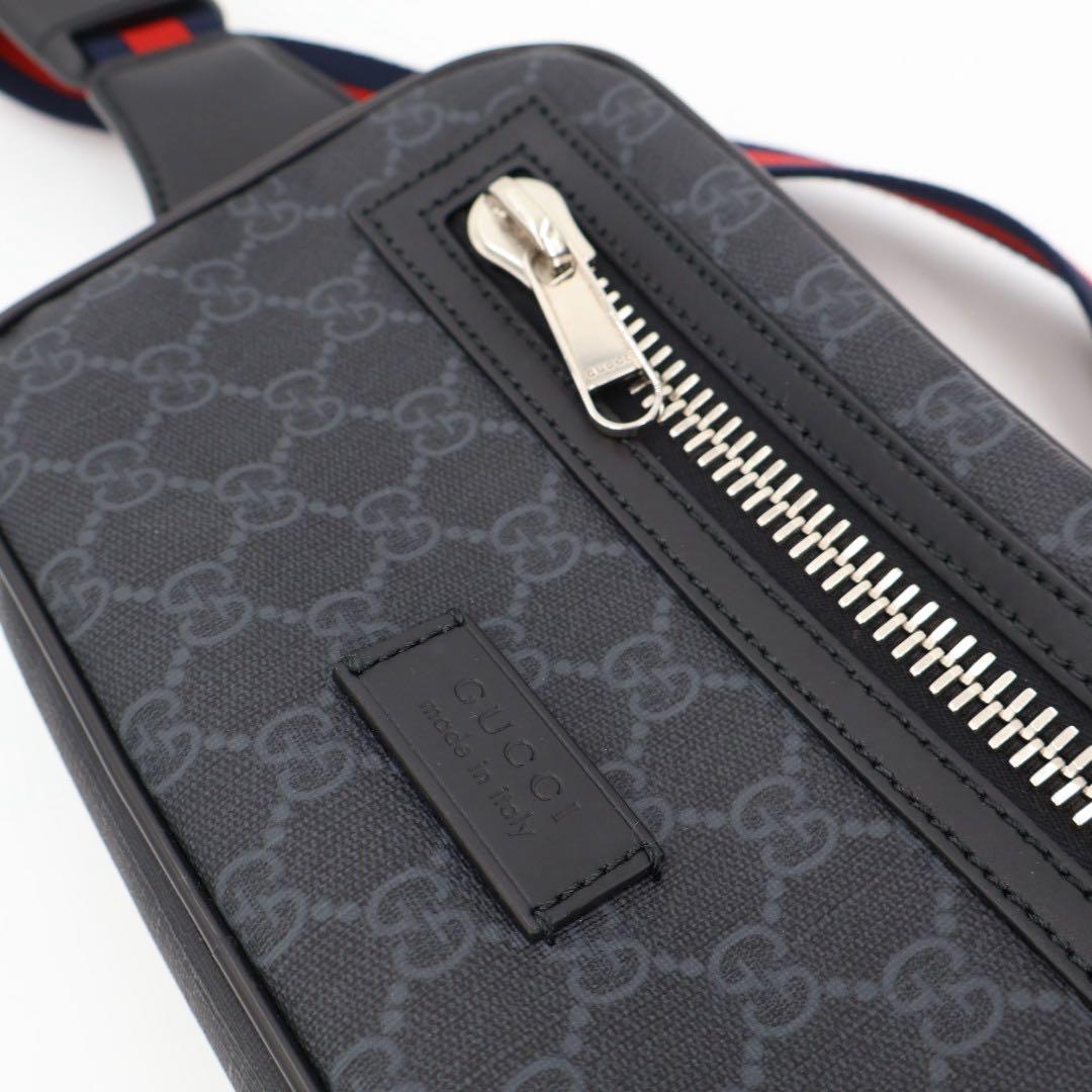 グッチ GUCCI ソフト GGスプリーム スリングバックパック グレー×ブラック クロスボディ ベルトバッグ ショルダーバッグ