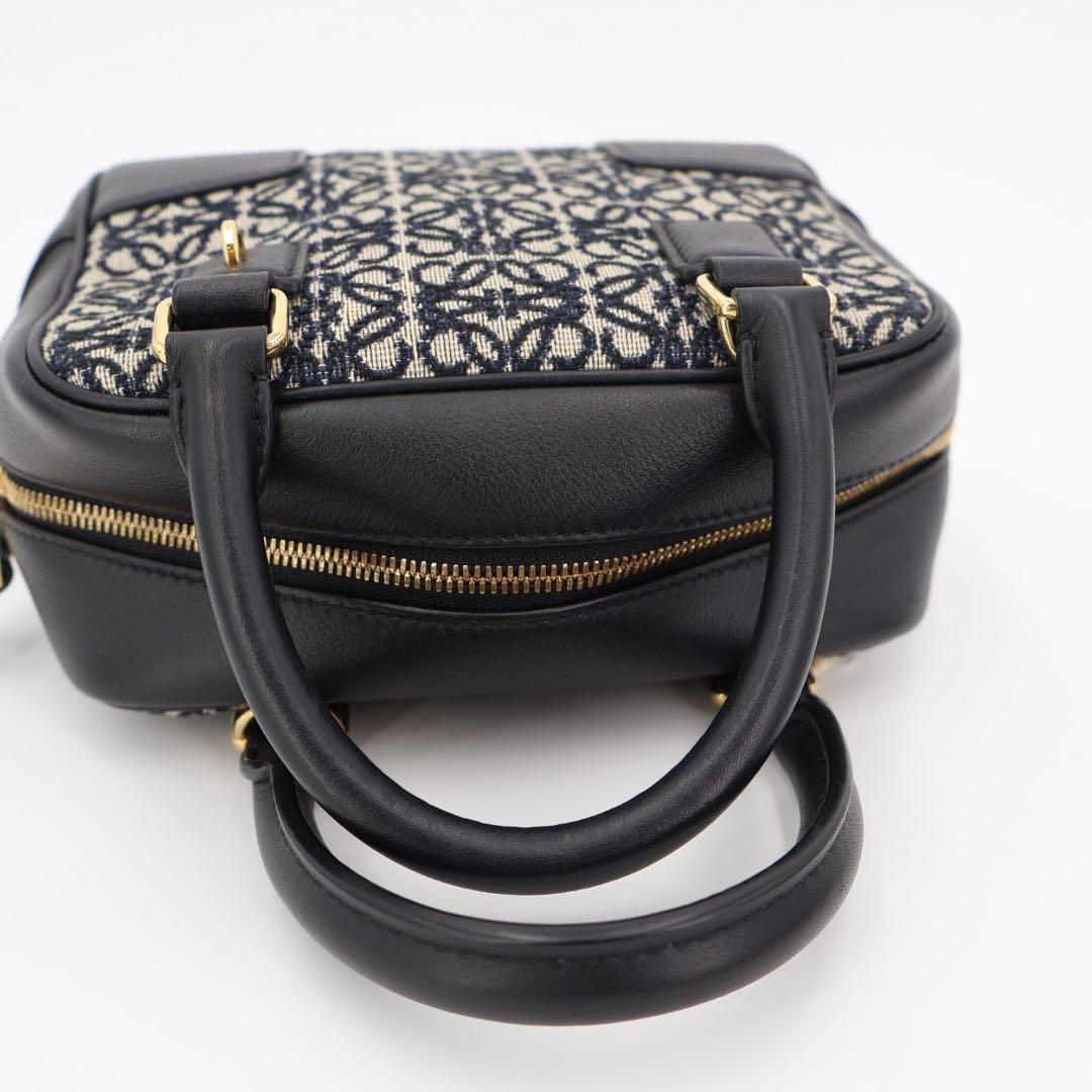 ロエベ LOEWE アマソナ16 ネイビー ブラック ゴールド金具 A039N21X03 カーフ アナグラムジャガード レディース ハンドバッグ