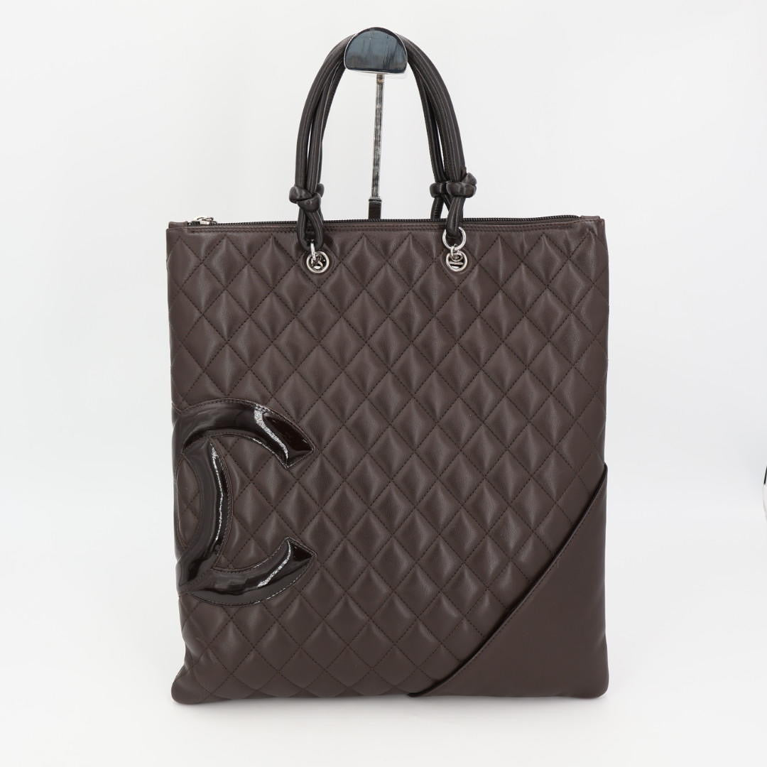 シャネル CHANEL カンボンライン フラット トートバッグ ココマーク レザー ダークブラウン