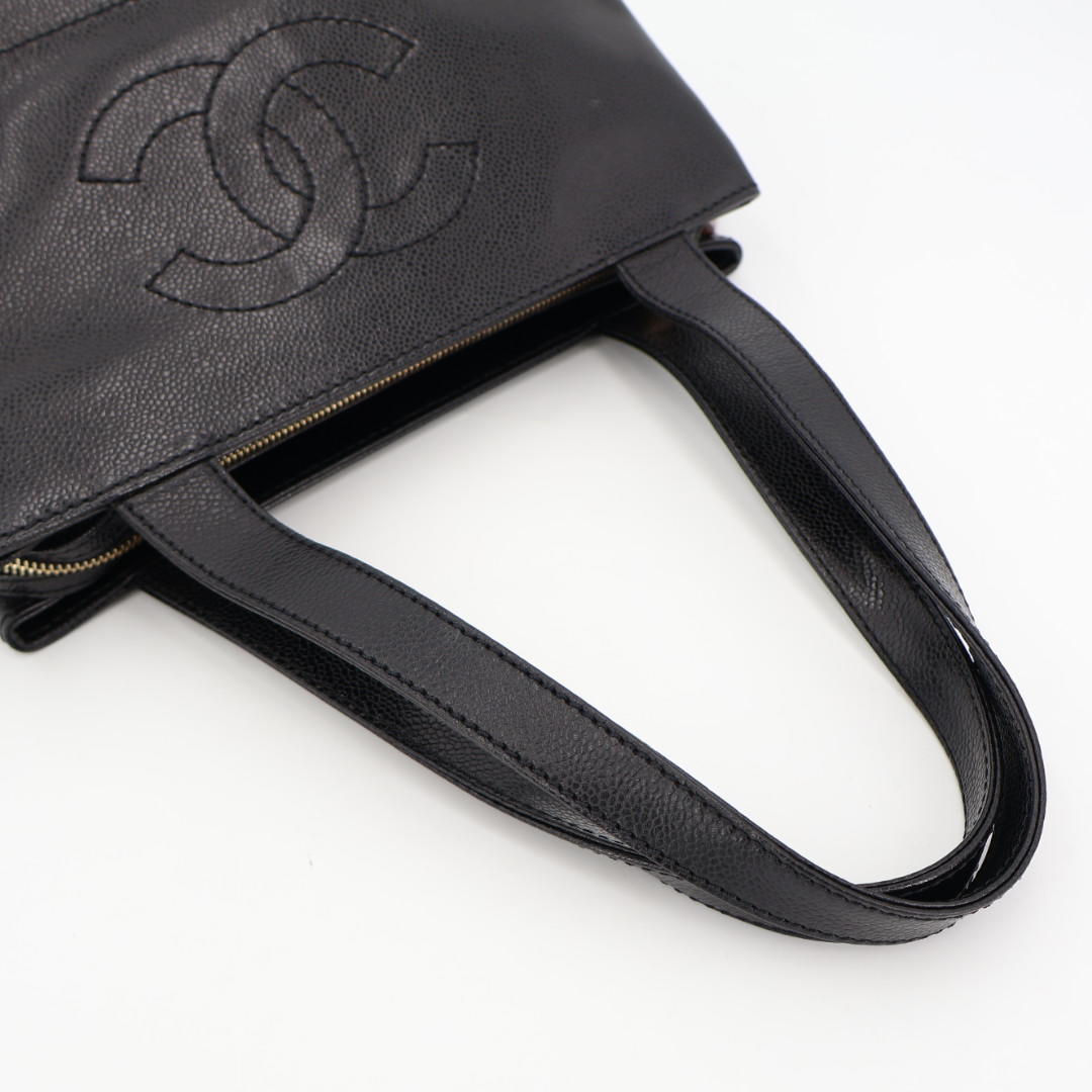 シャネル CHANEL 牛革 ハンドバッグ ゴールド金具 ブラック