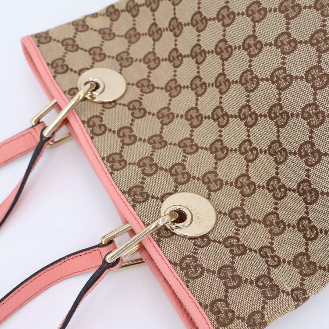 グッチ GUCCI GGキャンバス トートバッグ ショルダーバッグ ショルダートート レザー カーキベージュ ピンク 120840