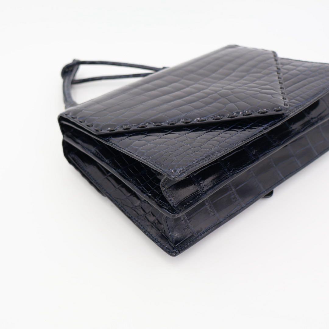 ボッテガ·ヴェネタBOTTEGA VENETA ハンドバック クロコバッグミニ ネイビー クロコダイル