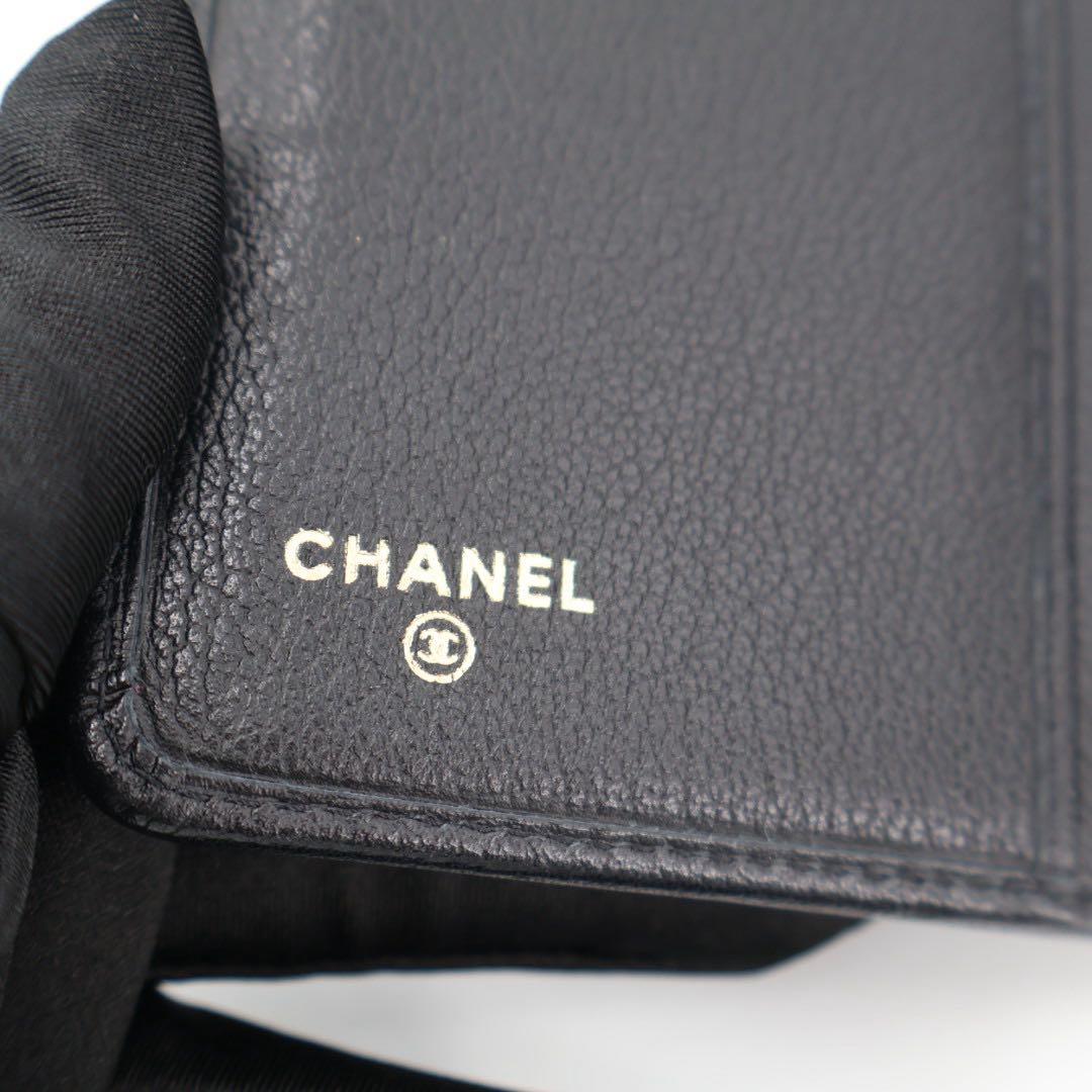 シャネル CHANEL カメリア 二つ折り財布 レザー ブラック
